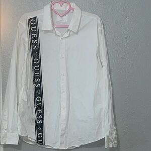 Guess Men’s White Logo Tape Placket Button-Down shirt size XL